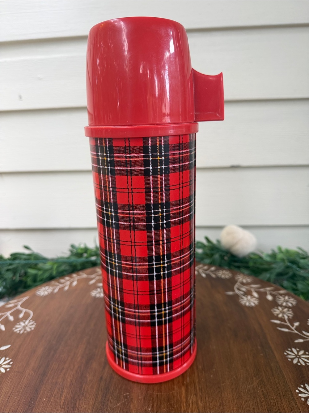 Vintage Aladdin Red Plaid Vacuum Flask Thermos